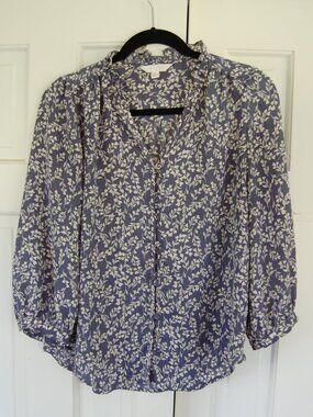 LC Lauren Conrad Blue Blouse - Floral Heart Print